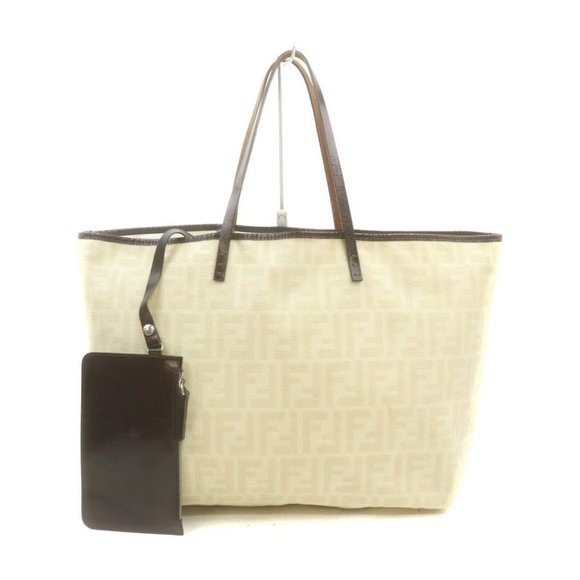 Fendi Ivory x Brown Monogram FF Zucca Roll Tote - Picture 1 of 12